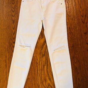 Free People‎ Cream Distressed Skinny Jeans